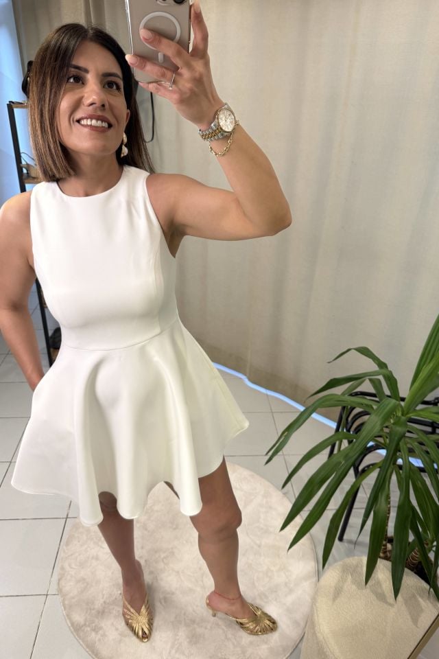 Volanlı Mini Elbise Beyaz
