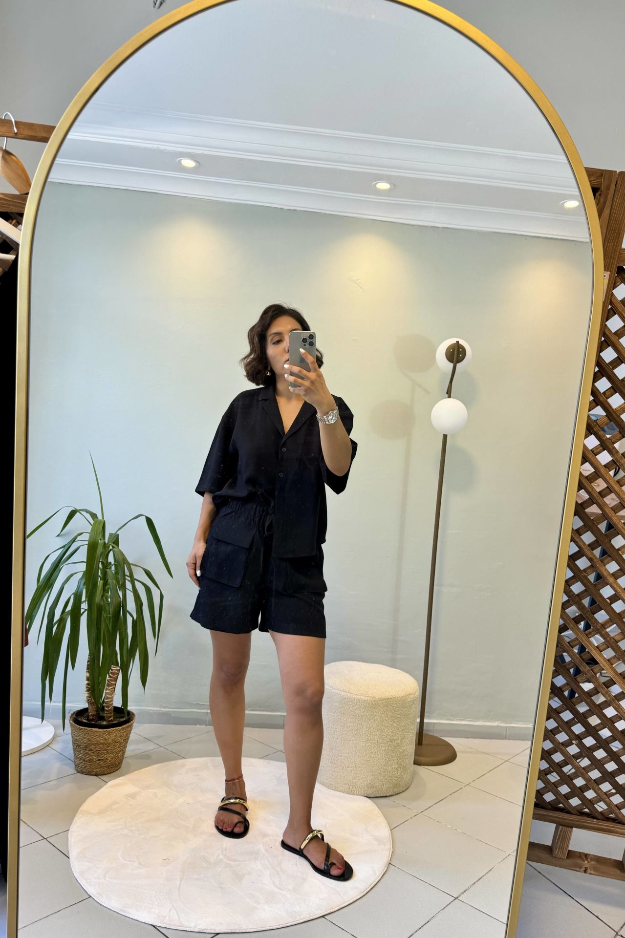 Tensel Gömlekli Şortlu Takım Siyah