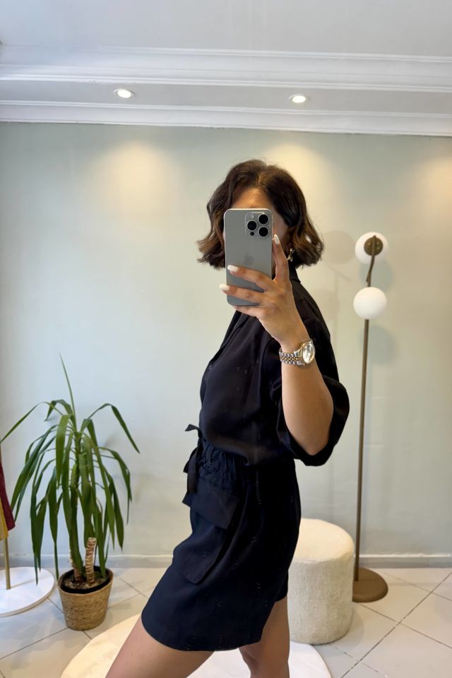 Tensel Gömlekli Şortlu Takım Siyah