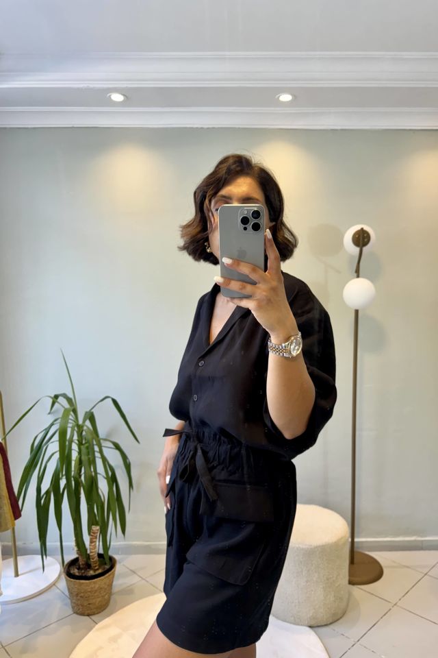 Tensel Gömlekli Şortlu Takım Siyah