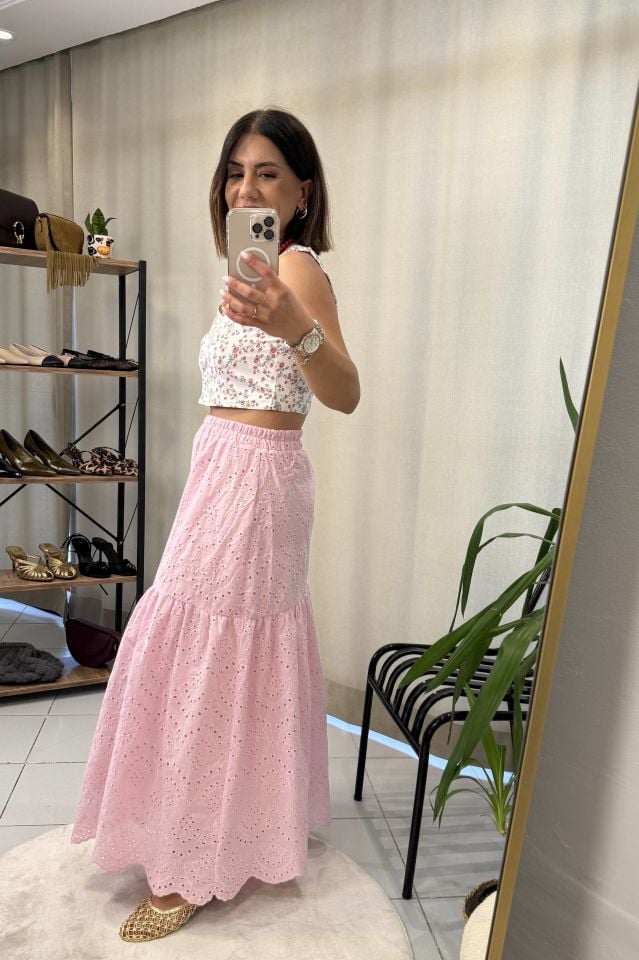 Fistolu Maxi Etek Pembe
