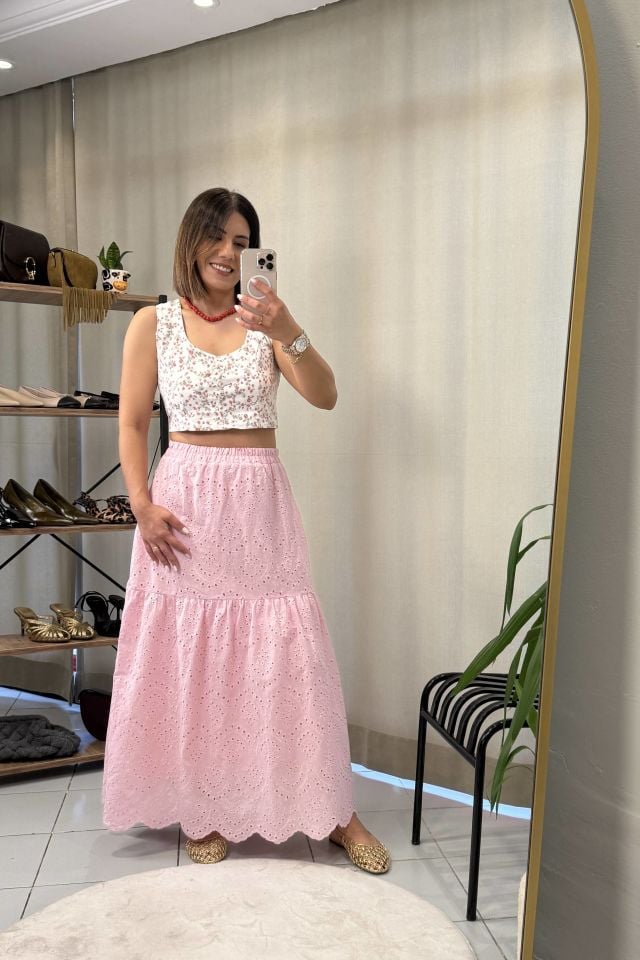 Fistolu Maxi Etek Pembe