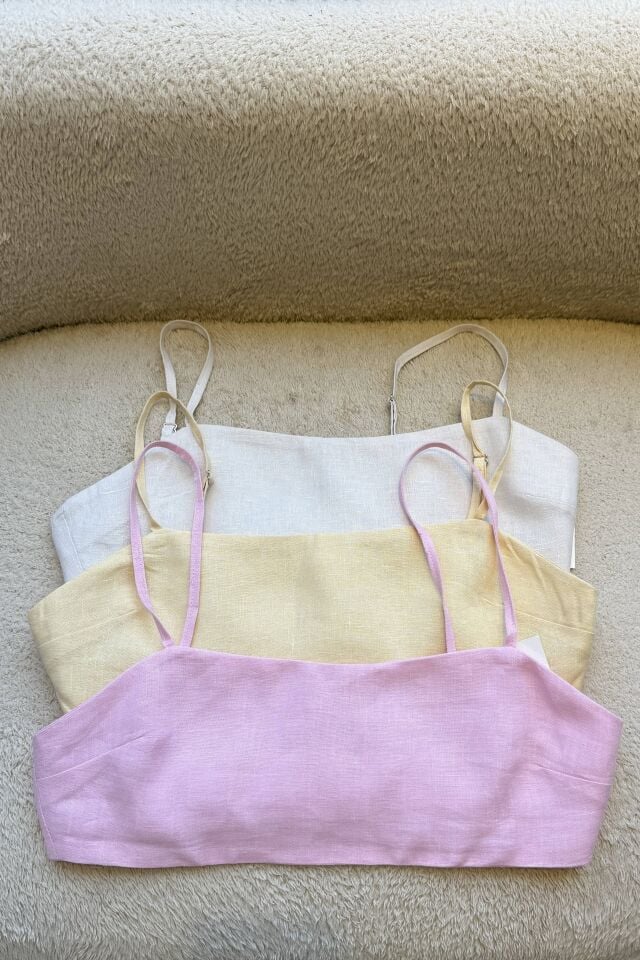 %100 Ham Keten Büstiyer Bej