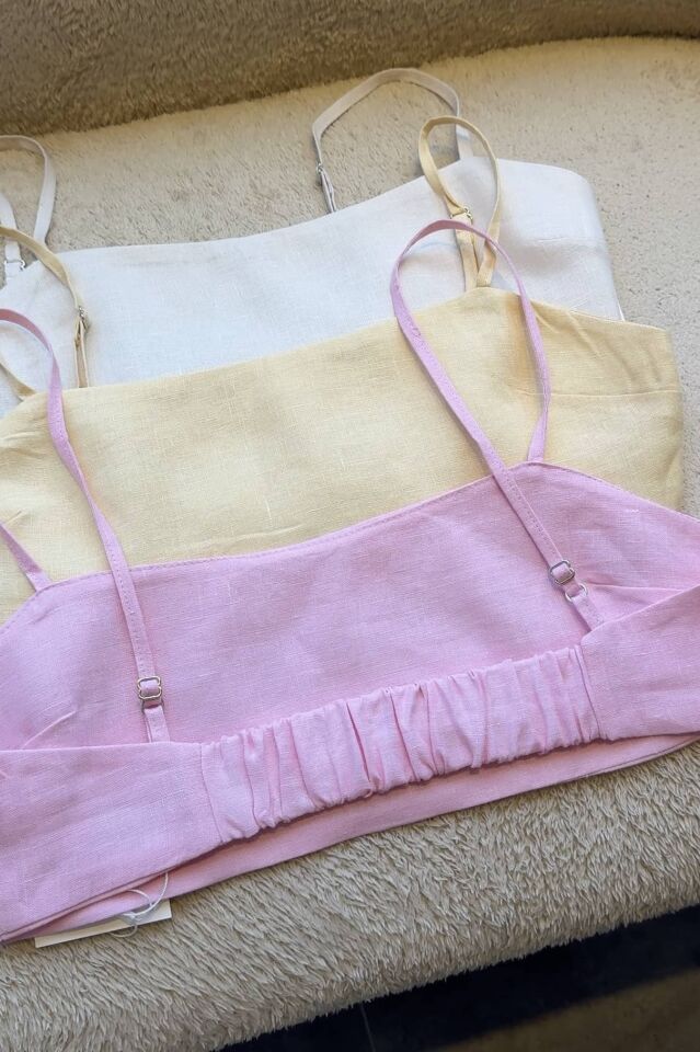 %100 Ham Keten Büstiyer Bej