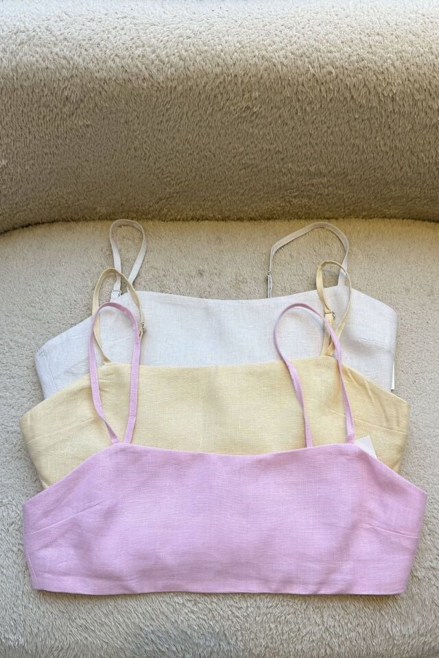 %100 Ham Keten Büstiyer Pembe