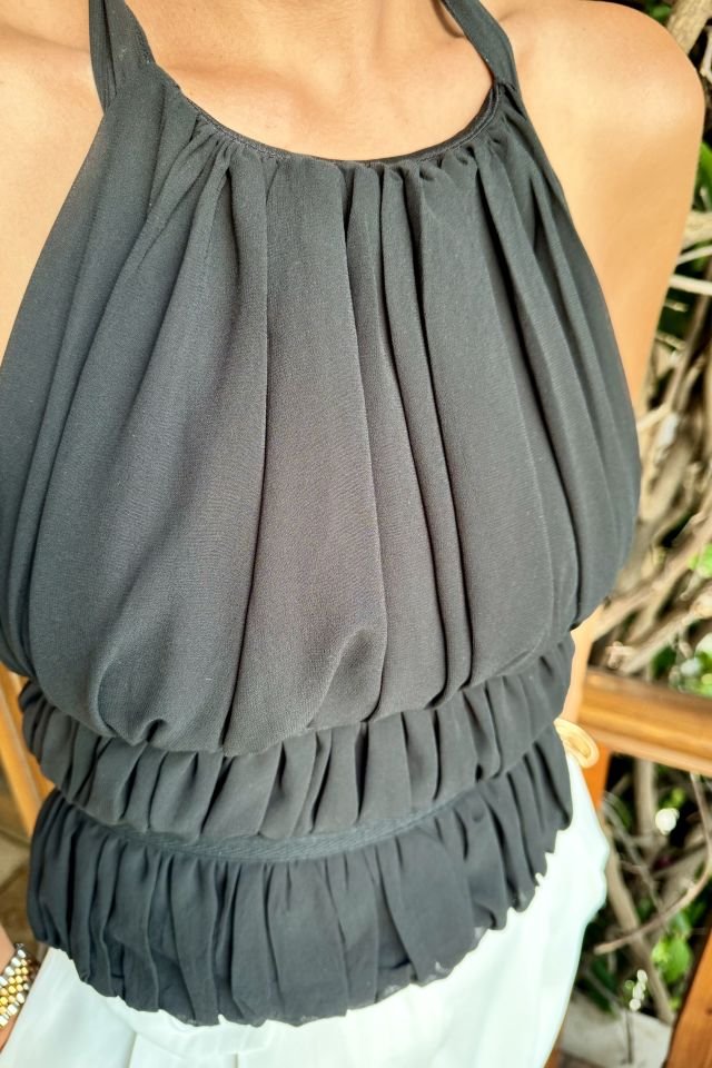 Sırt Dekolteli Bağlamalı Bluz Siyah