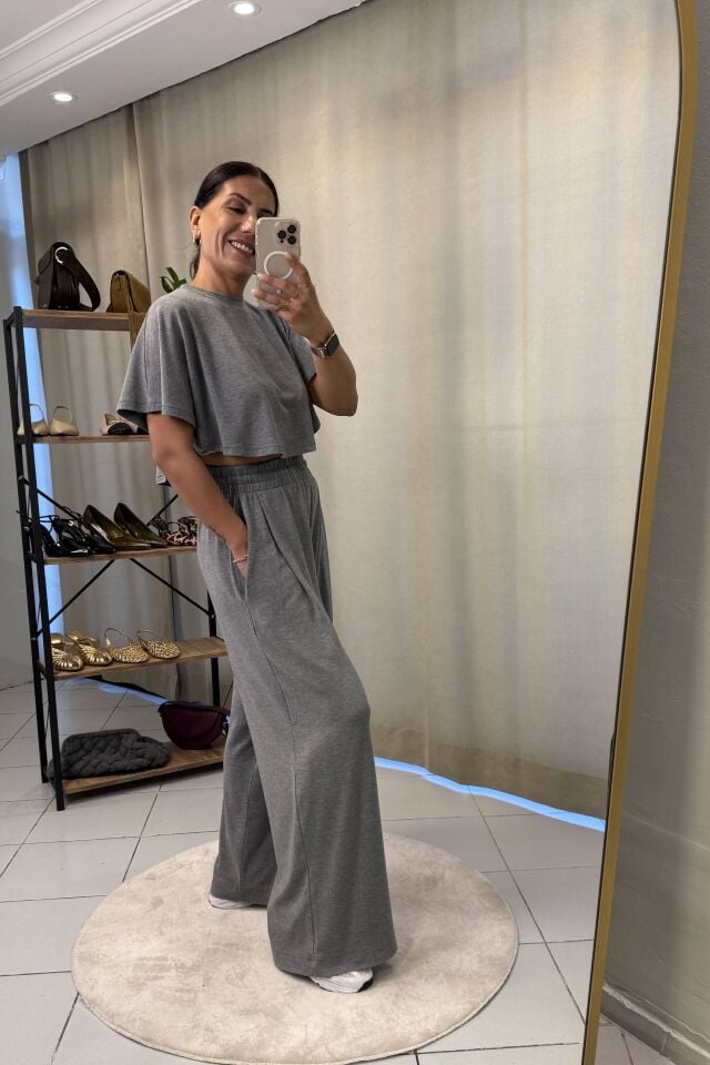 Bol Paça Eşofman Takım Gri