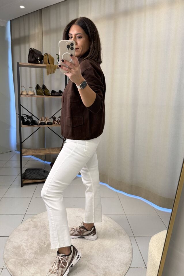 Dik Yaka Gold Düğme Hırka Acı Kahve