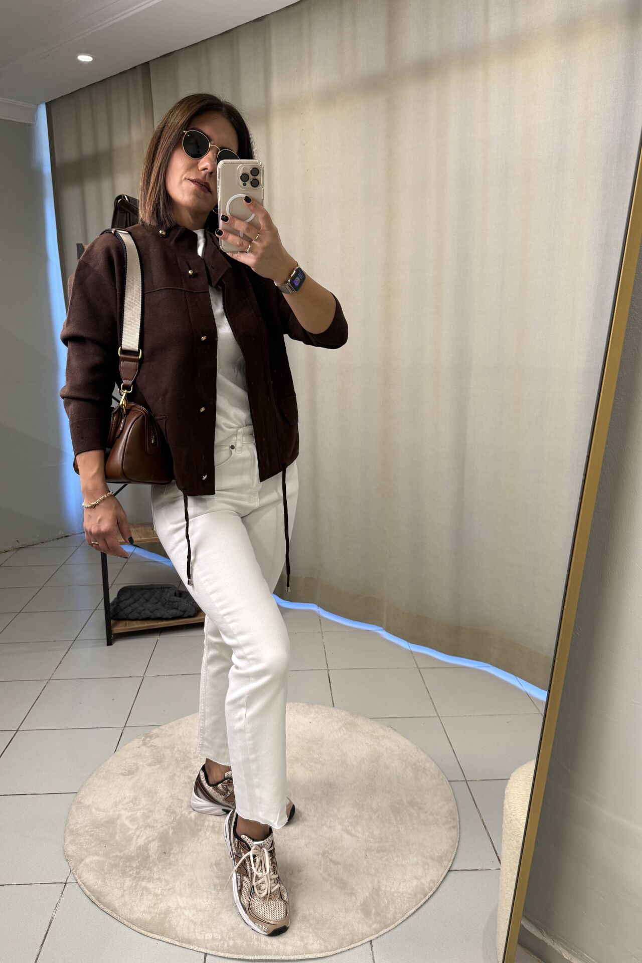 Dik Yaka Gold Düğme Hırka Acı Kahve