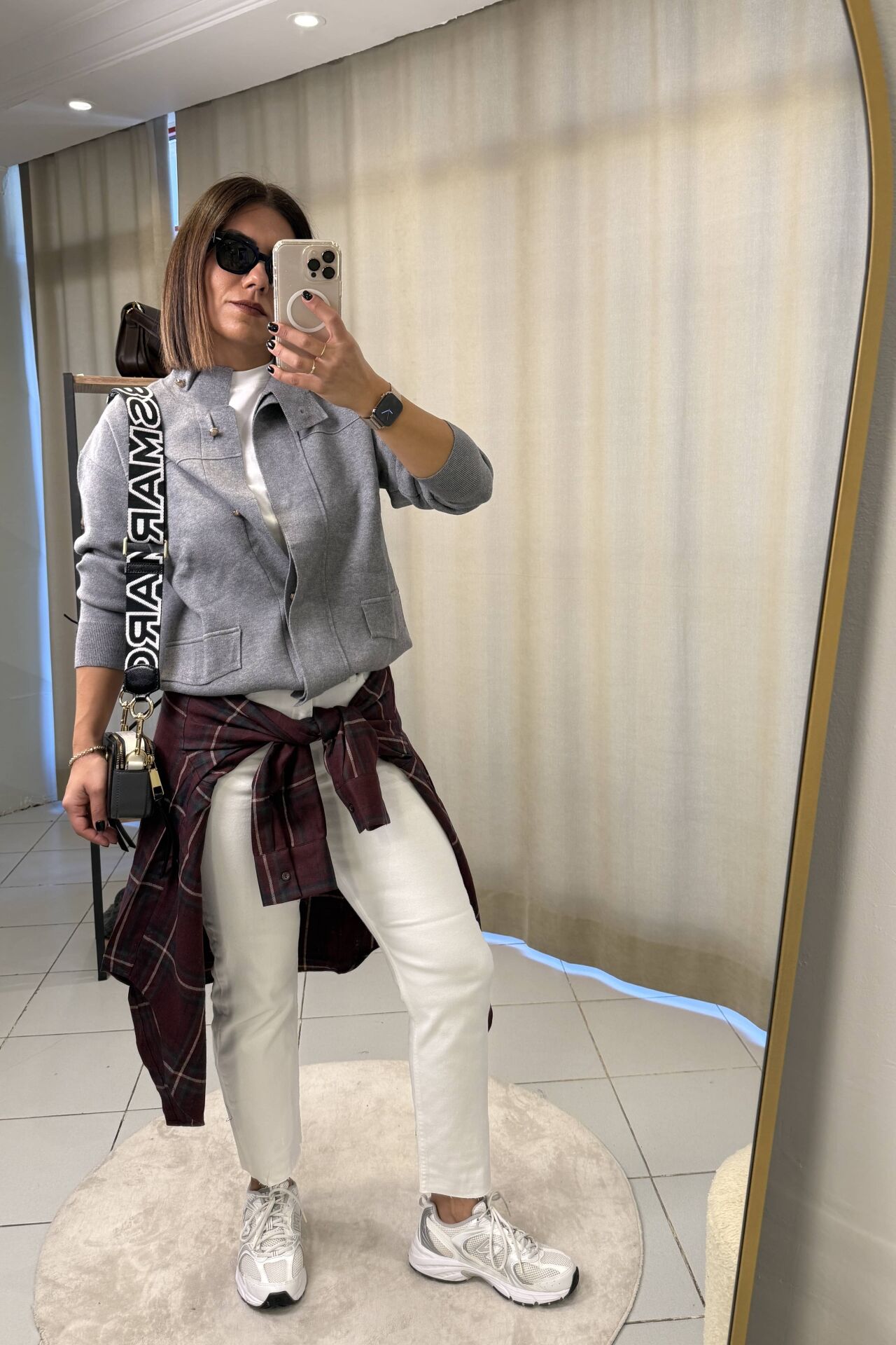 Dik Yaka Gold Düğme Hırka Gri