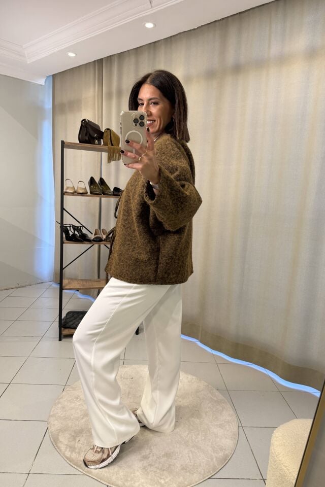 Bağlama Detaylı Astarlı Oversize Ceket Kahve