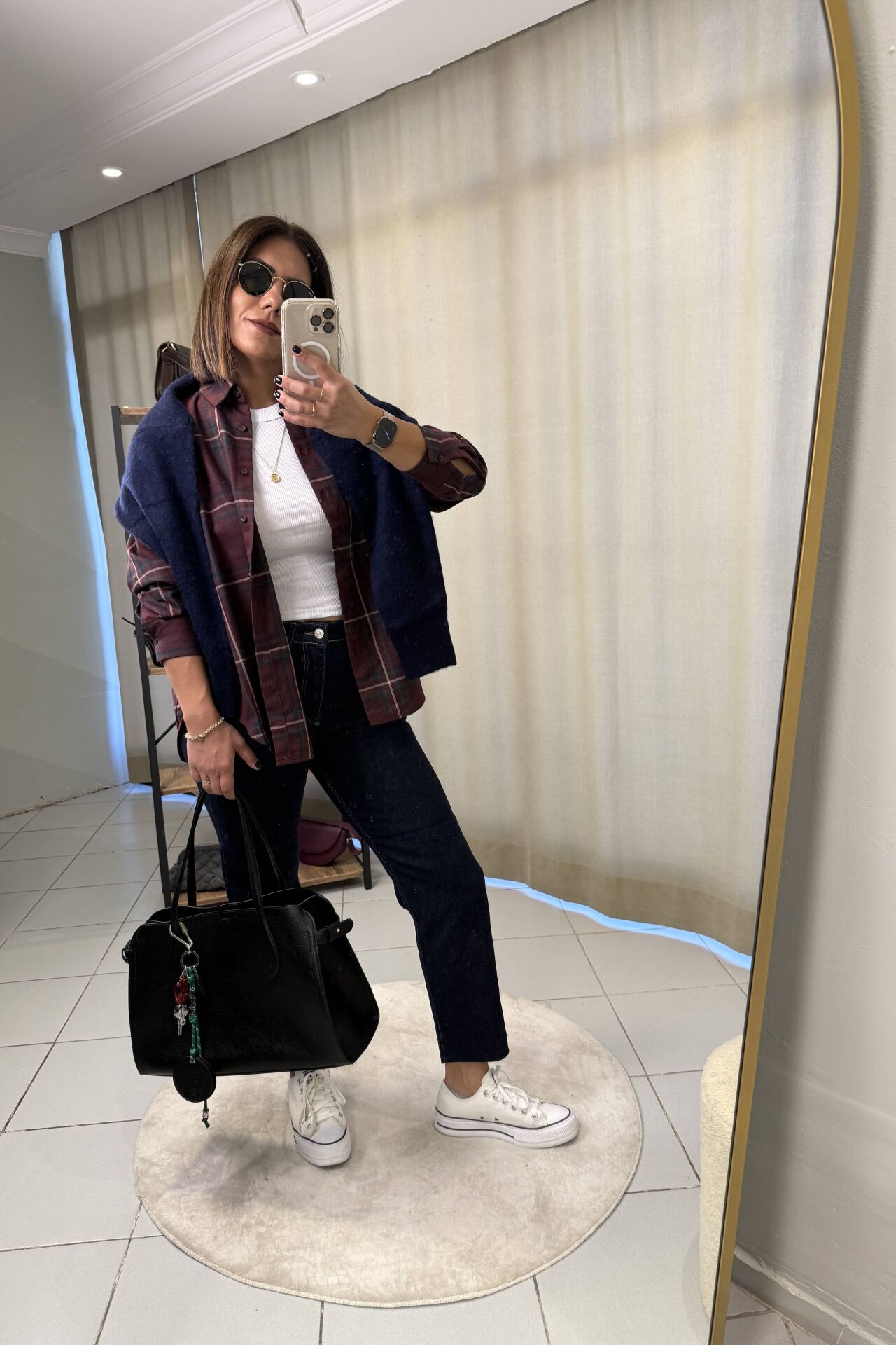 Bordo Lacivert Kareli Oduncu Gömlek