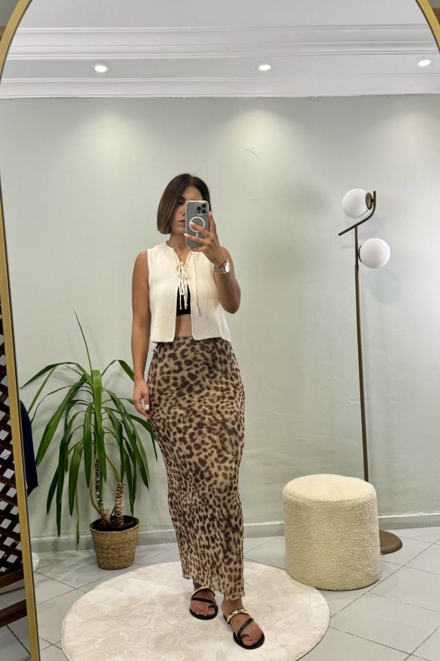 Leopar Desen Maxi Tül Etek