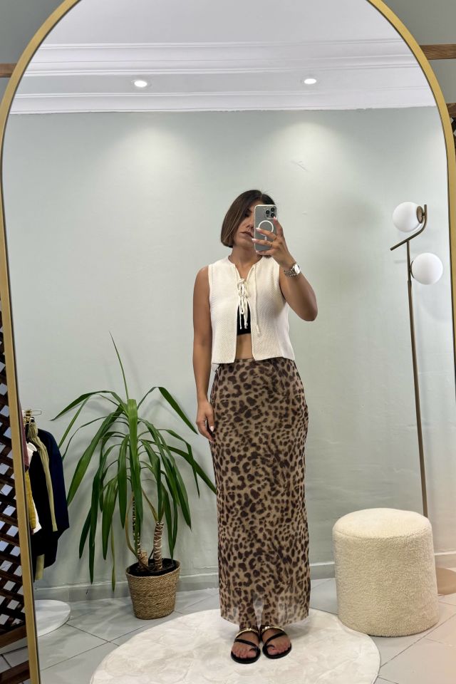 Leopar Desen Maxi Tül Etek