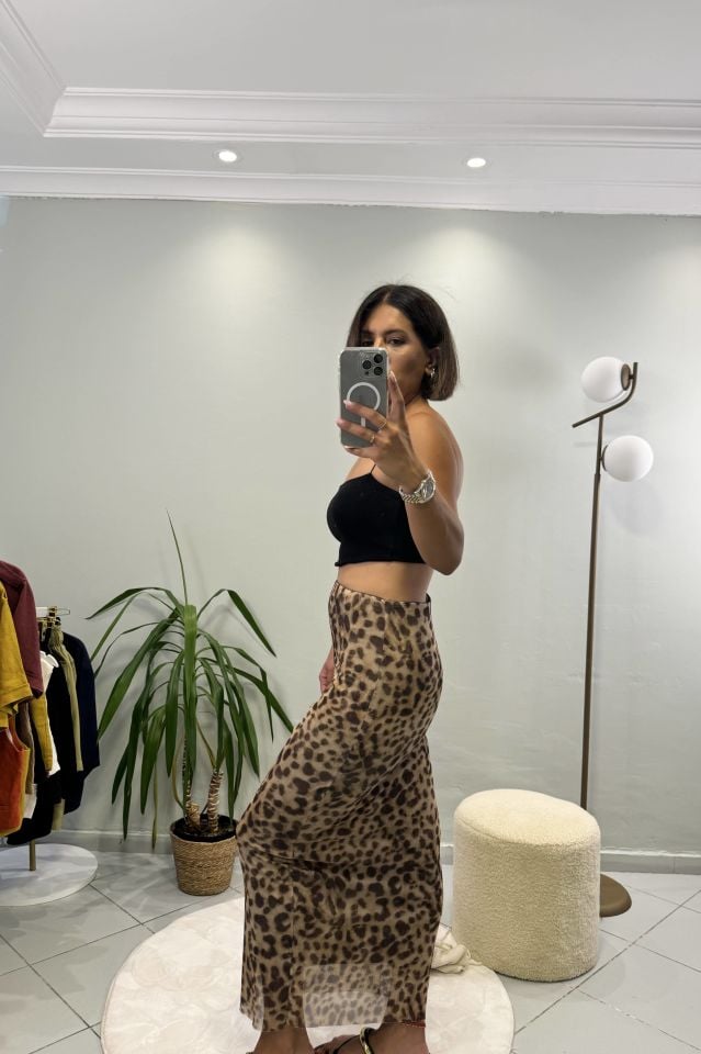 Leopar Desen Maxi Tül Etek