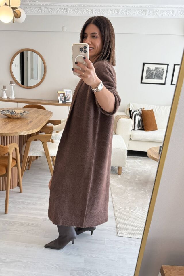 Yumoş Maxi Hırka Kahverengi