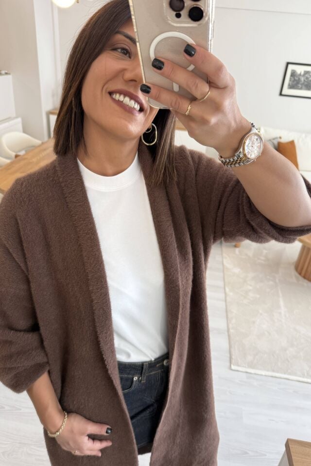 Yumoş Maxi Hırka Kahverengi