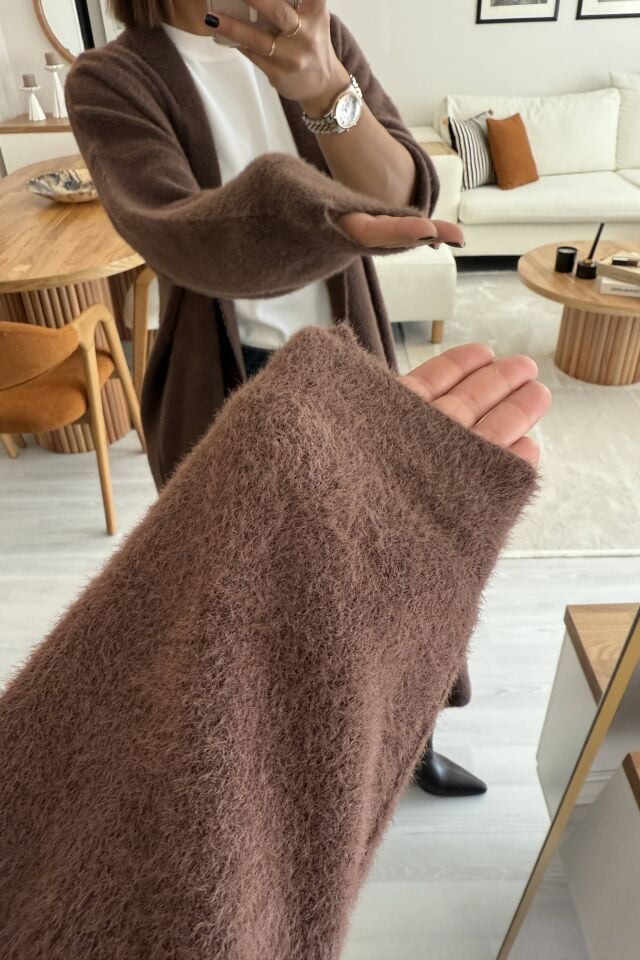 Yumoş Maxi Hırka Kahverengi