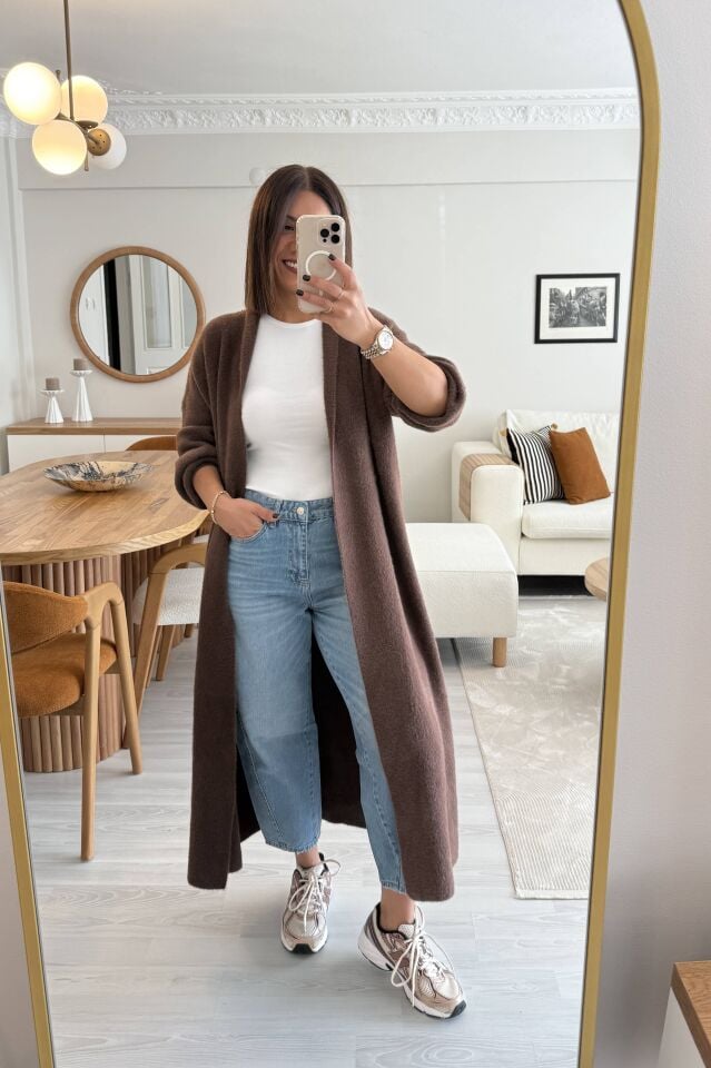 Yumoş Maxi Hırka Kahverengi