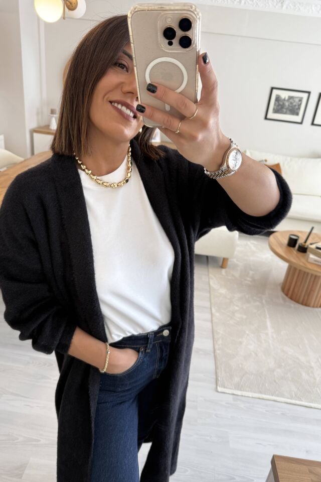 Yumoş Maxi Hırka Siyah