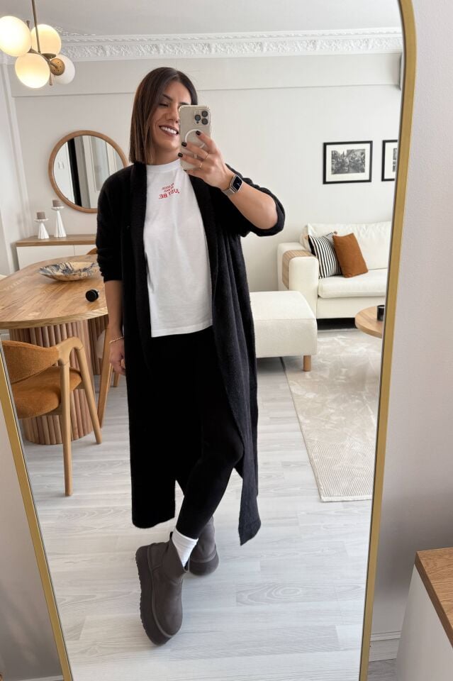 Yumoş Maxi Hırka Siyah