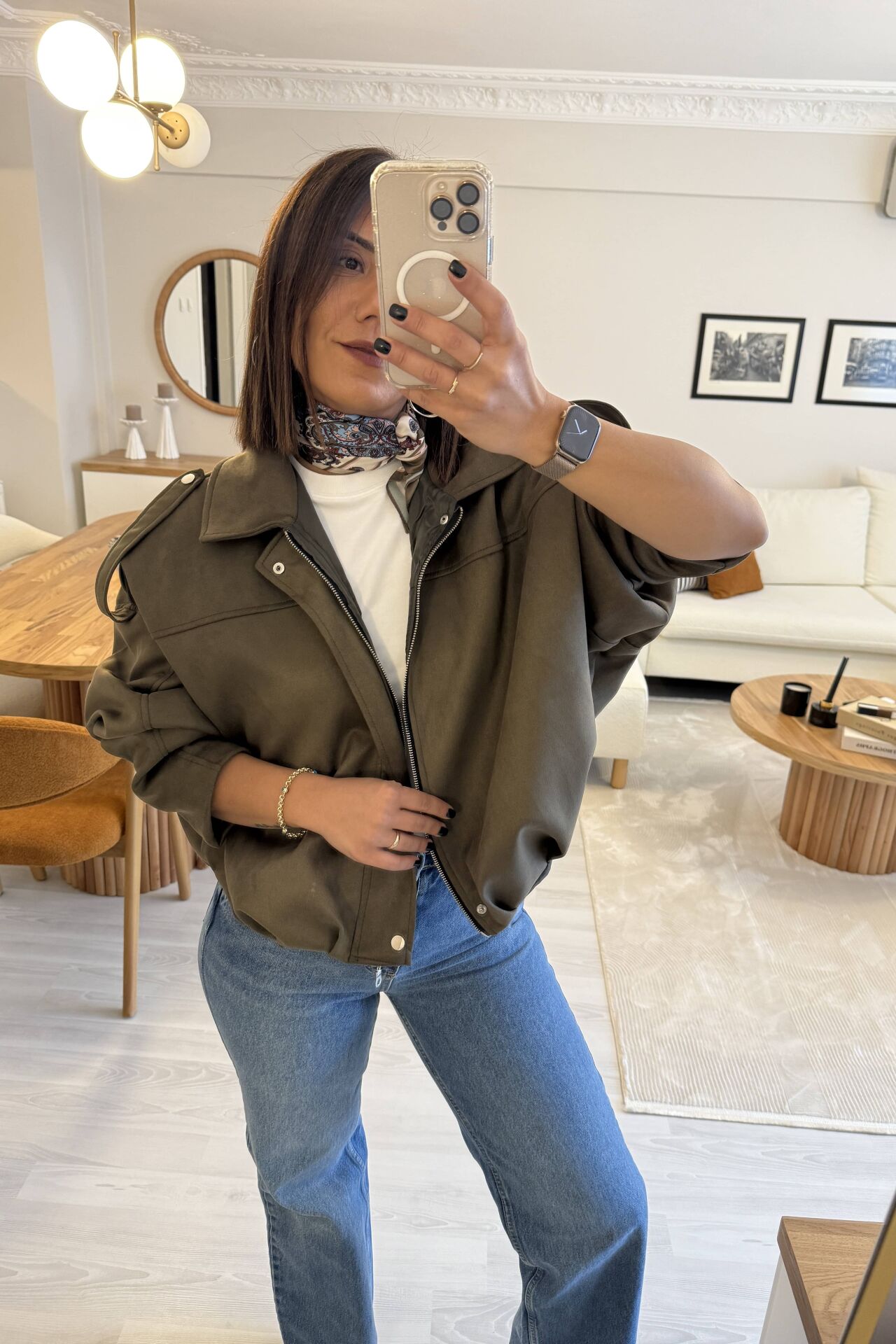 Süet Bomber Ceket Haki