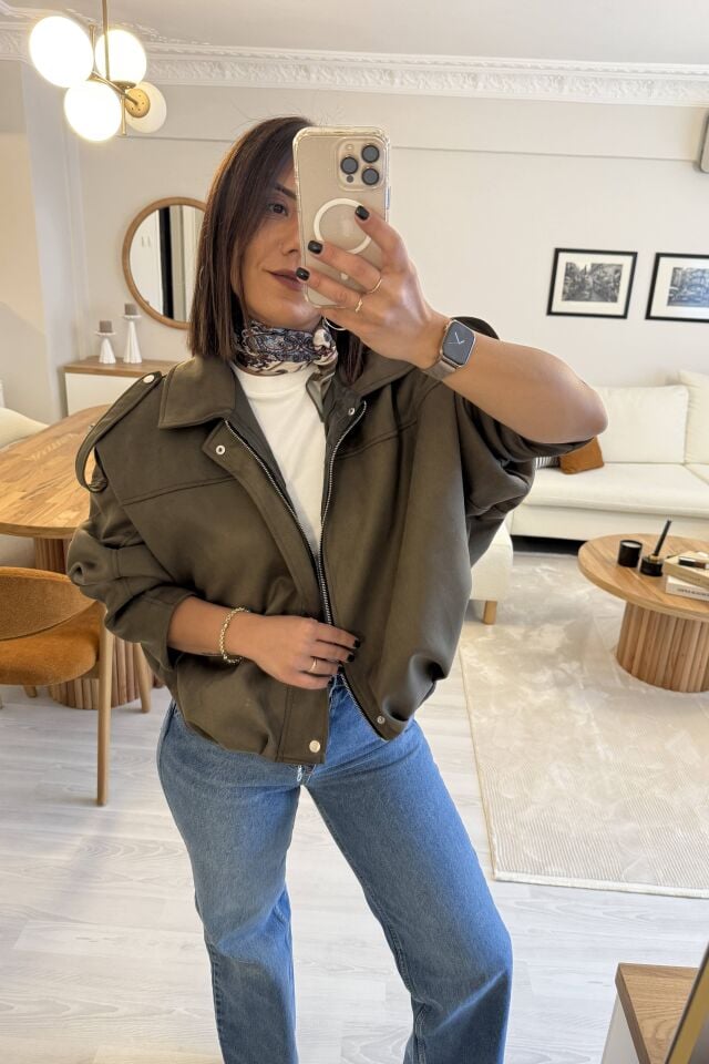Süet Bomber Ceket Haki