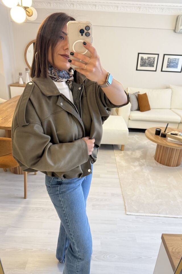 Süet Bomber Ceket Haki