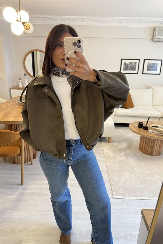 Süet Bomber Ceket Haki