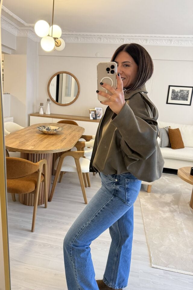 Süet Bomber Ceket Haki