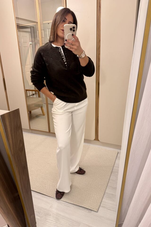 Düğme Detaylı Kazak Kahve