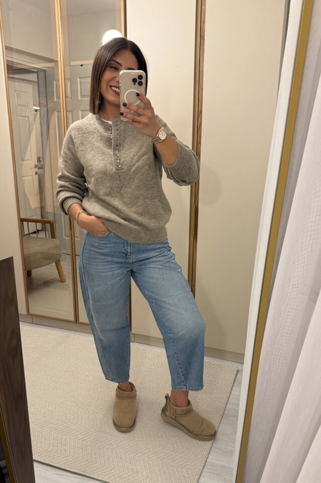 Düğme Detaylı Kazak Vizon