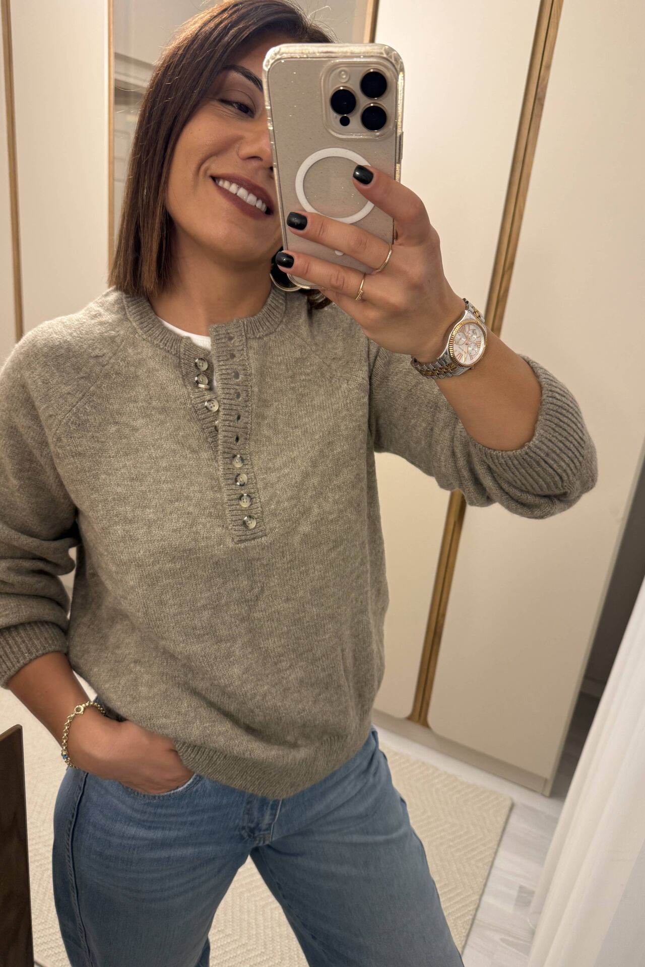 Düğme Detaylı Kazak Vizon