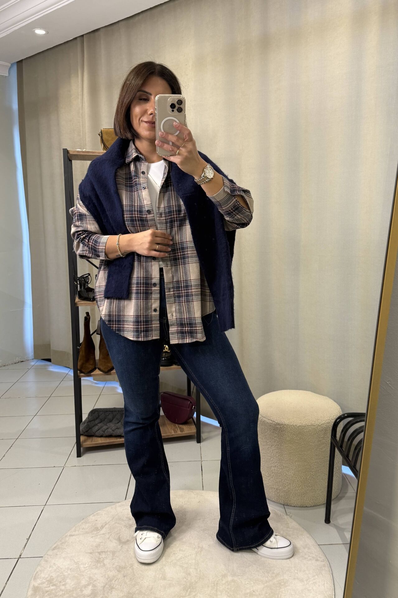 Vizon Bordo Lacivert  Kareli Oduncu Gömlek