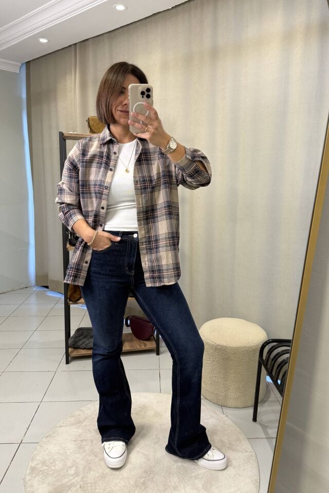 Vizon Bordo Lacivert  Kareli Oduncu Gömlek