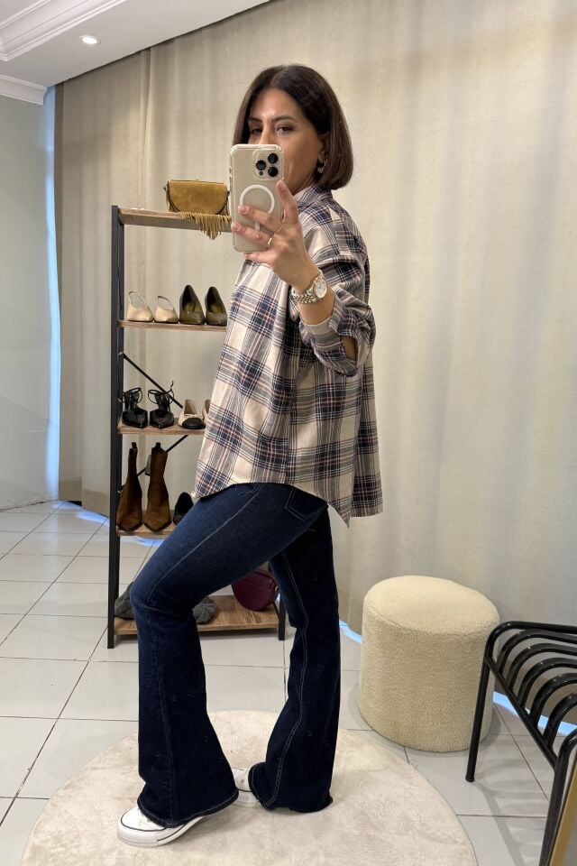 Vizon Bordo Lacivert  Kareli Oduncu Gömlek