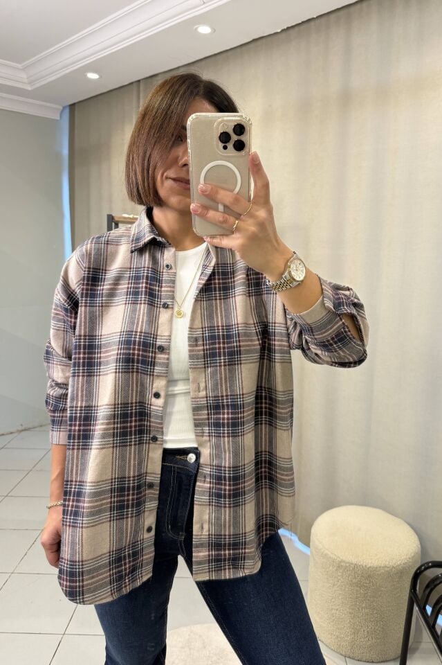 Vizon Bordo Lacivert  Kareli Oduncu Gömlek