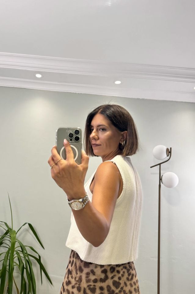 Triko Bağcıklı Yelek Ekru