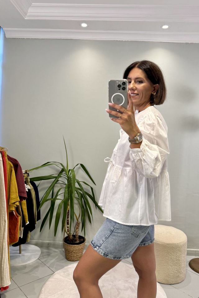 Bağcıklı Gömlek Beyaz