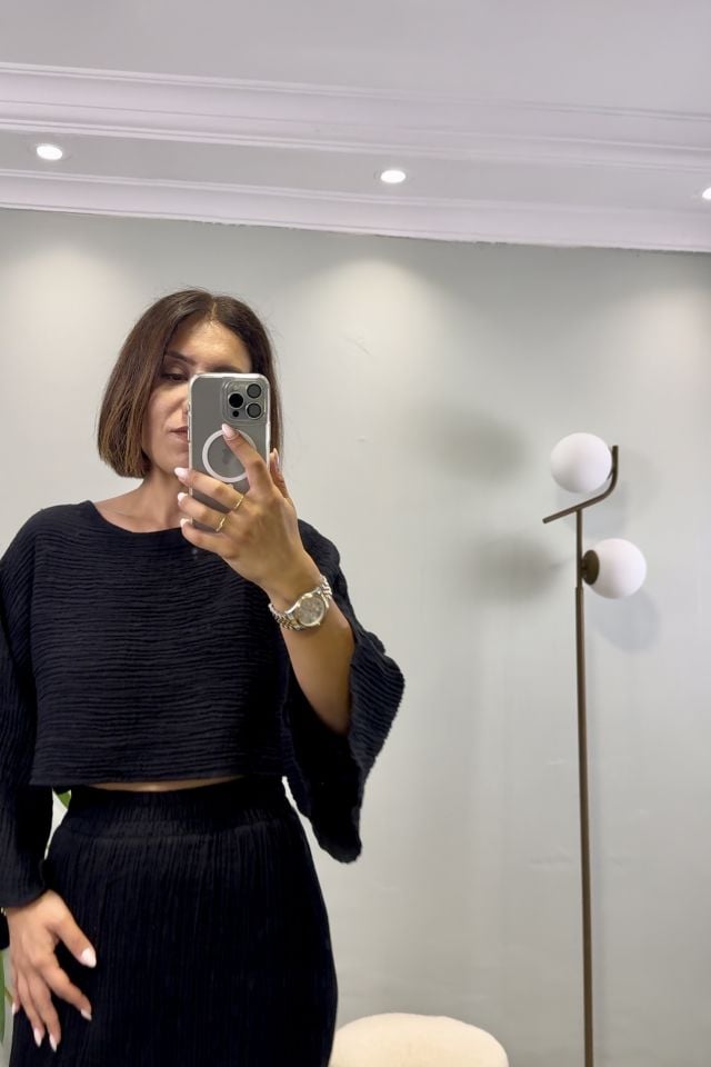 Müslin Etek Bluz Takım Siyah