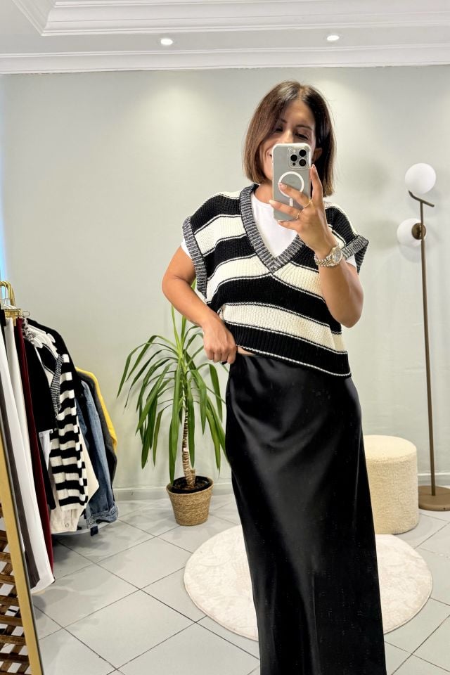 Maxi Beli Lastikli Saten Etek Siyah