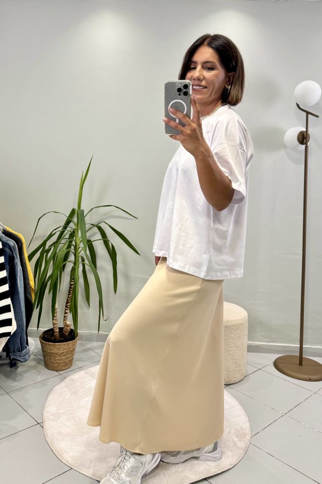 Oversize Kısa Kollu Baskılı T-shirt Beyaz