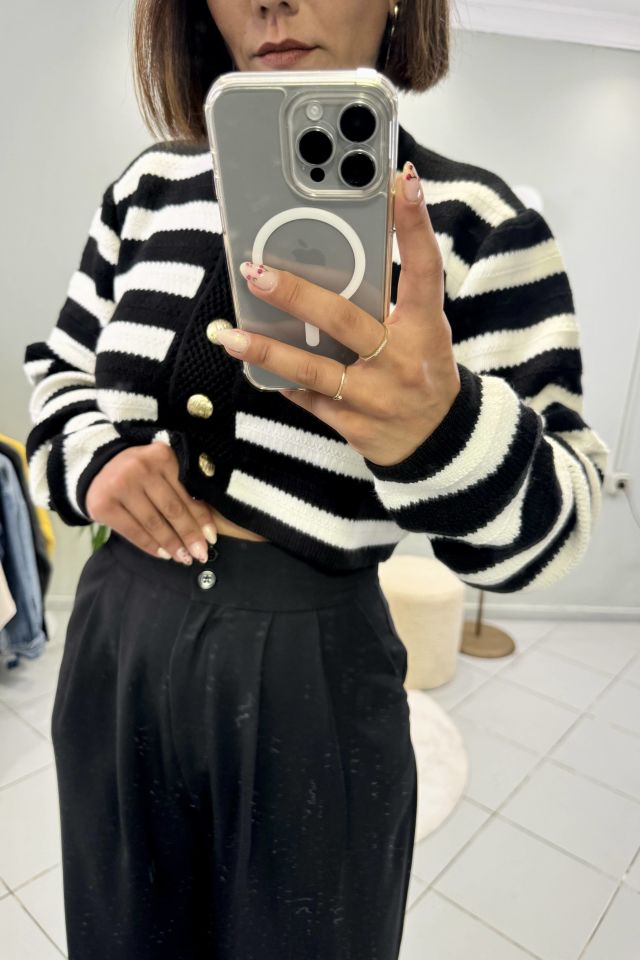 Krep Kumaş Çift Düğmeli Bol Paça Palazzo Pantolon Siyah