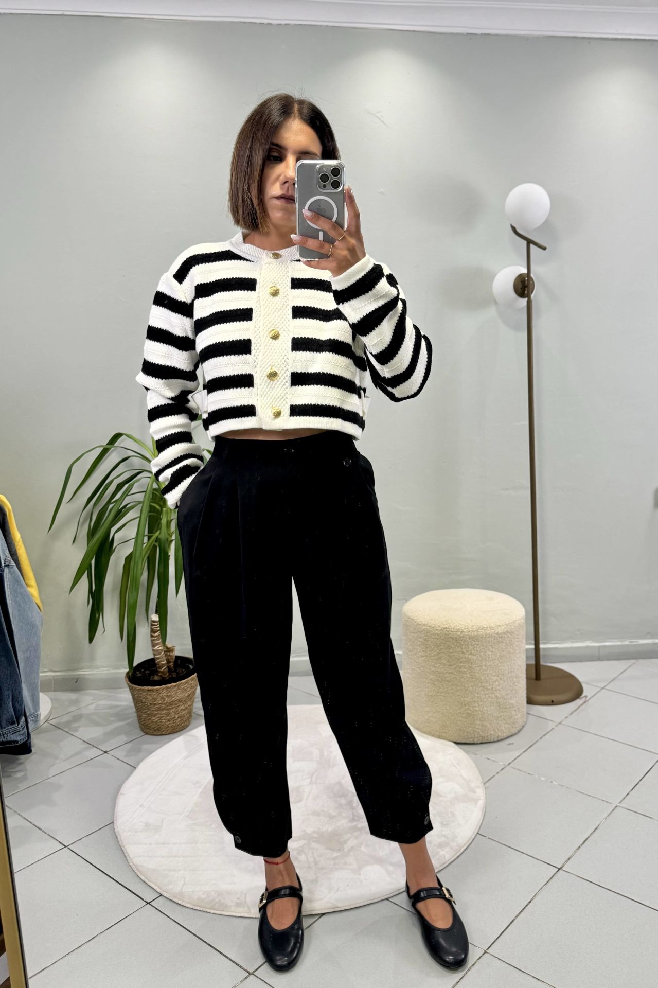 Pileli Havuç Model Bileği Düğmeli Pantolon Siyah