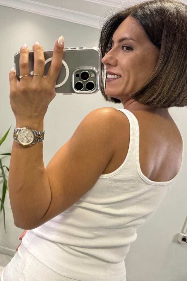 Kare Yaka İnce Askılı Fitilli Top Beyaz