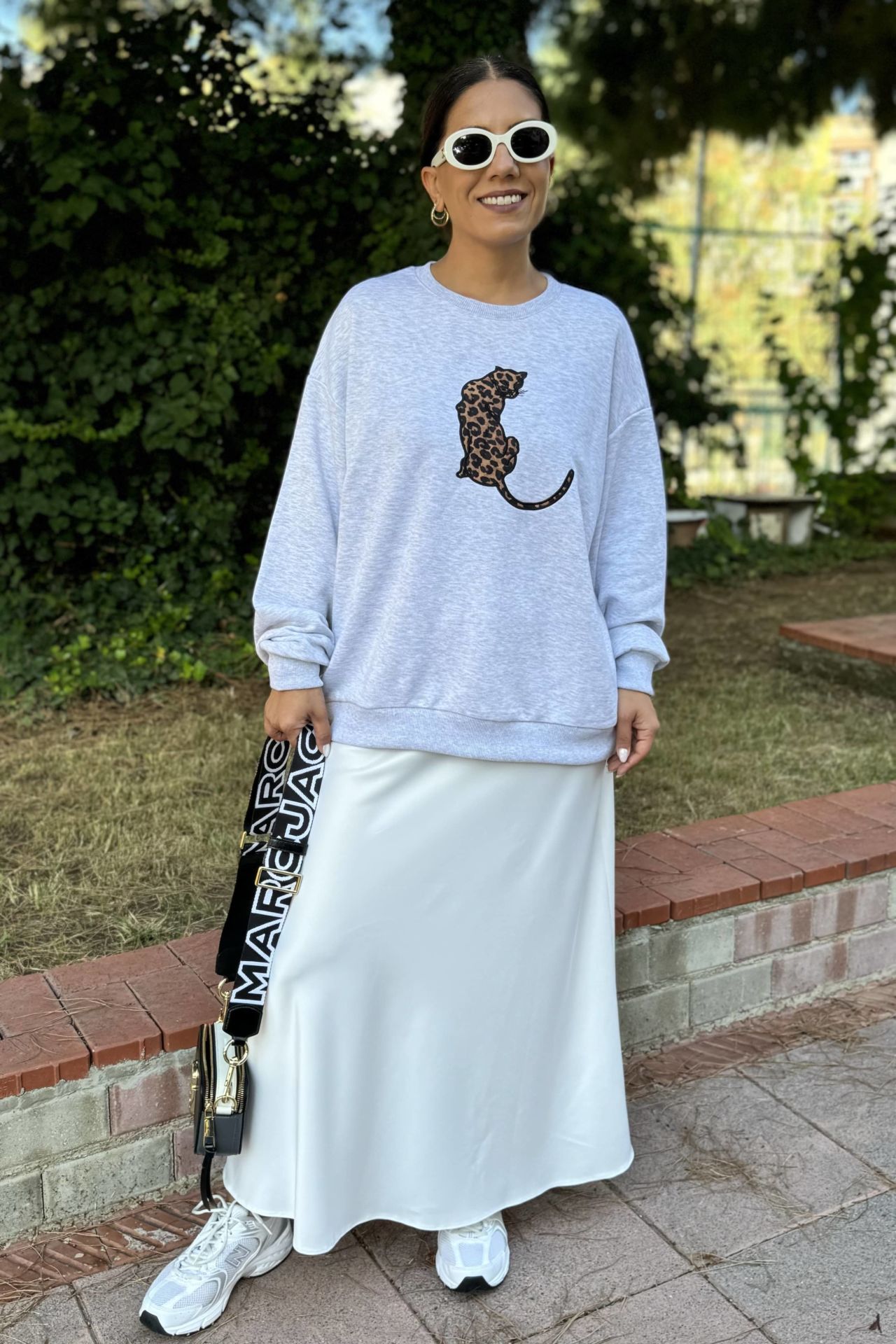 Leopar Nakışlı Sweatshirt Gri