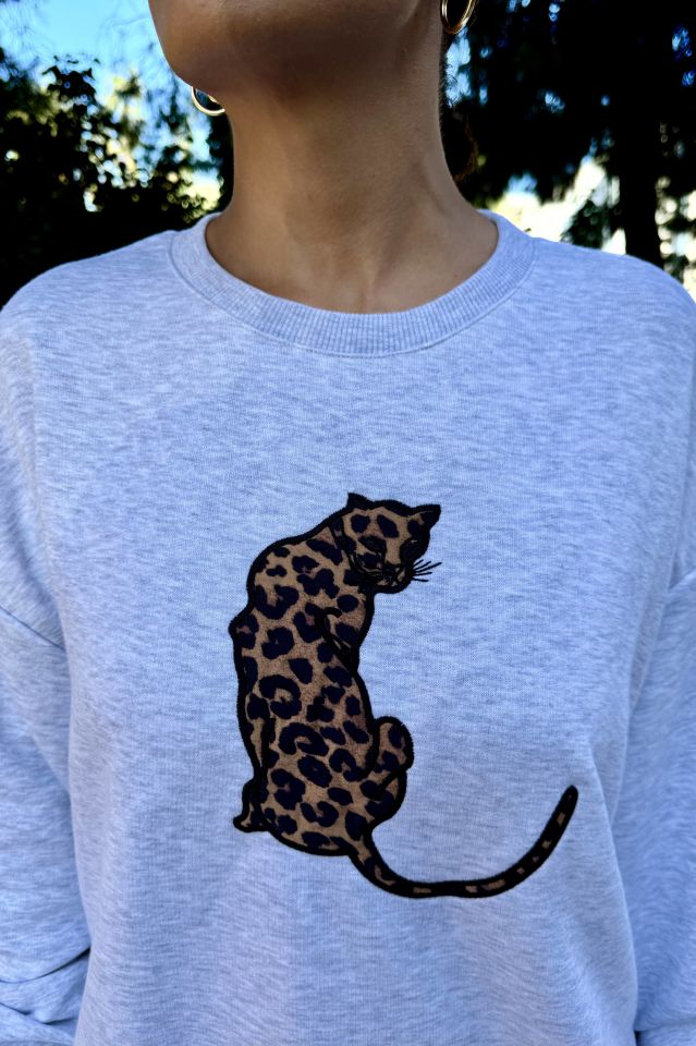 Leopar Nakışlı Sweatshirt Gri