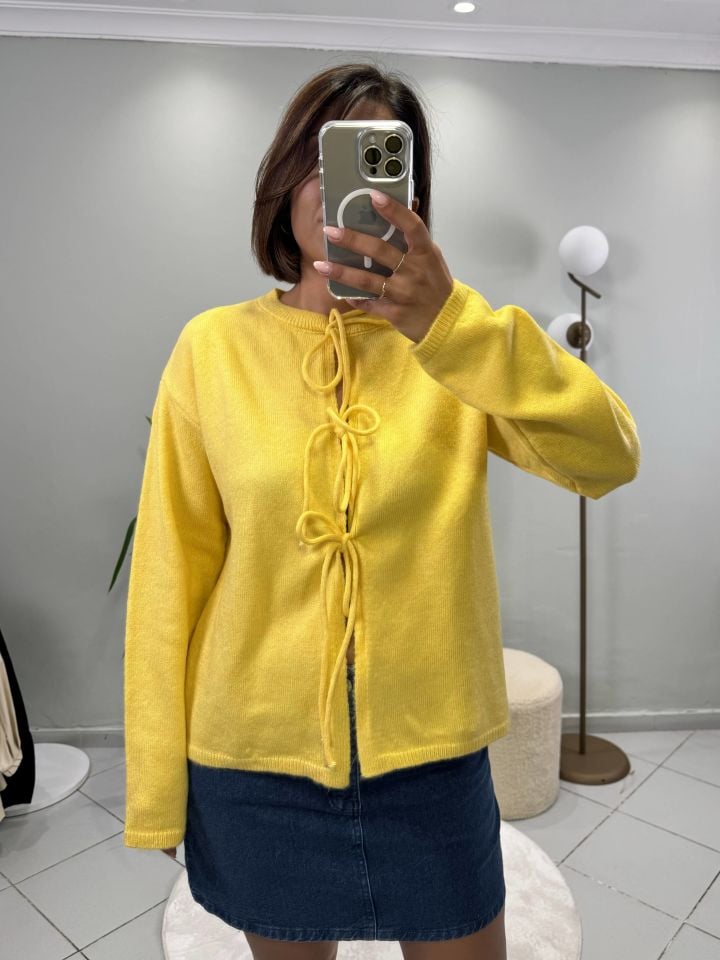 Bağcıklı Yün Hırka Sarı