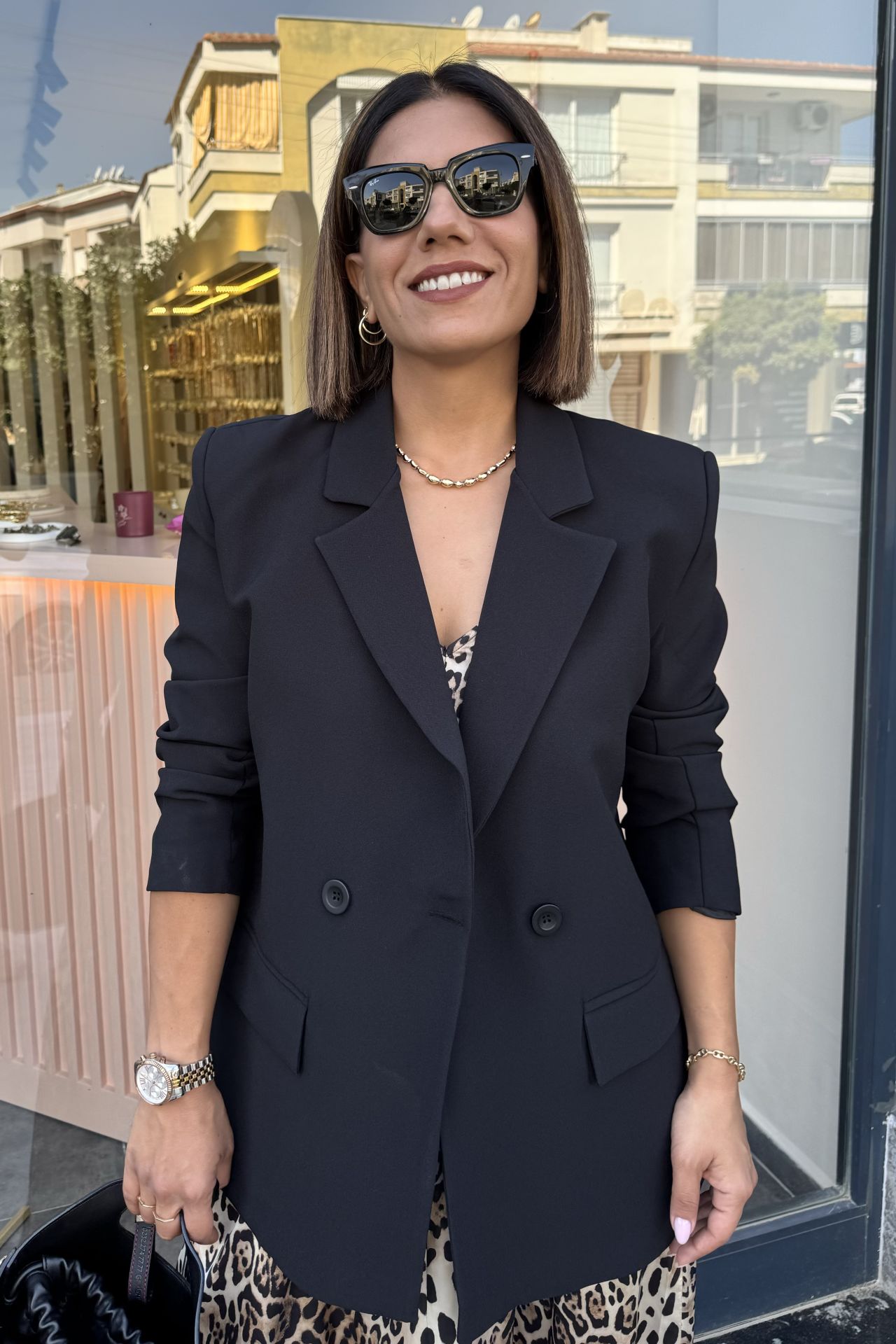 Kruvaze Siyah Astarlı Blazer Siyah