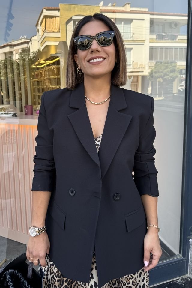 Kruvaze Siyah Astarlı Blazer Siyah